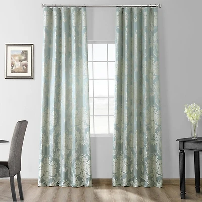 Half Price Drapes Magdelena Blue & Steel Damask Faux Silk Jacquard Room Darkening Curtain