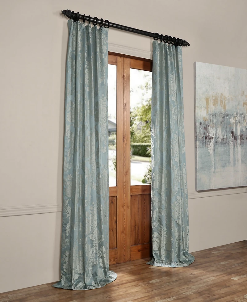 Half Price Drapes Magdelena Blue & Steel Damask Faux Silk Jacquard Room Darkening Curtain