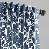 Half Price Drapes Fleur Blue Floral Printed Cotton Room Darkening Curtain