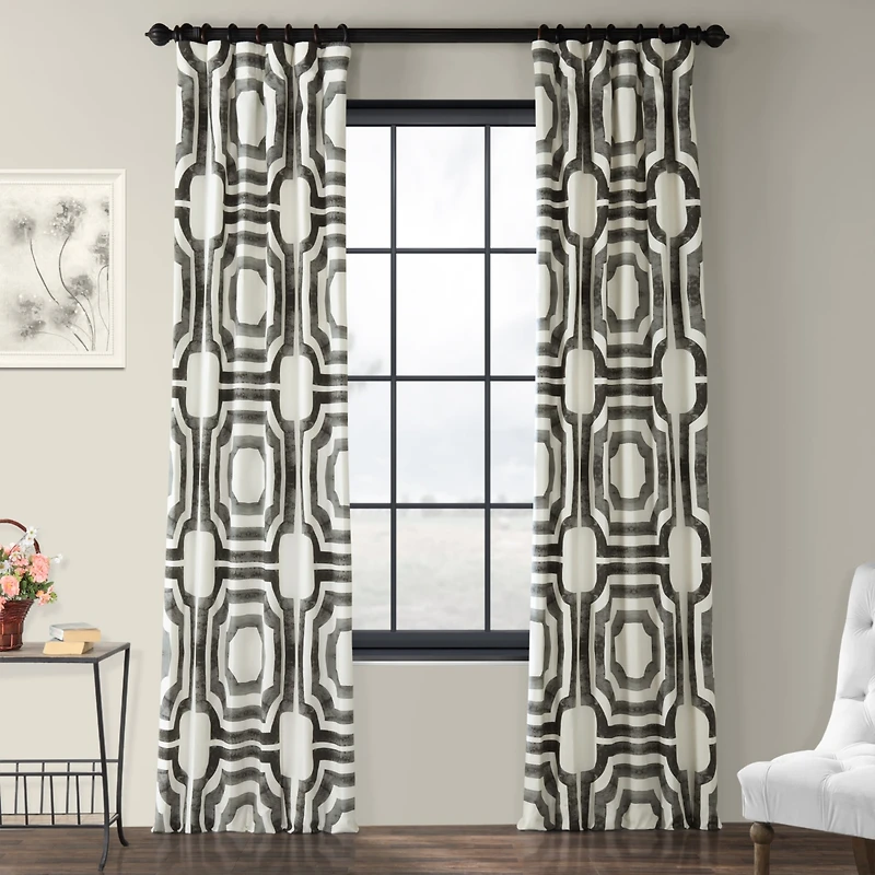 Half Price Drapes Mecca Steel Geometric Printed Cotton Room Darkening Curtain