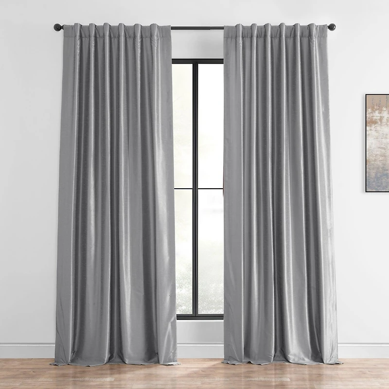 Half Price Drapes Storm Grey Vintage Textured Faux Dupioni Silk Curtain