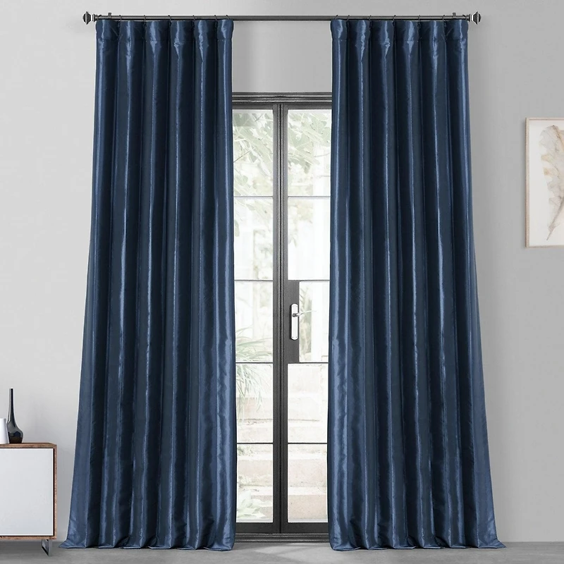 Half Price Drapes Navy Blue Faux Silk Taffeta Blackout Curtain