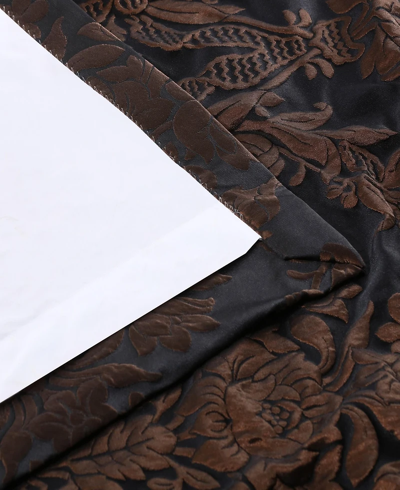 Half Price Drapes Magdelena Black & Copper Damask Faux Silk Jacquard Room Darkening Curtain