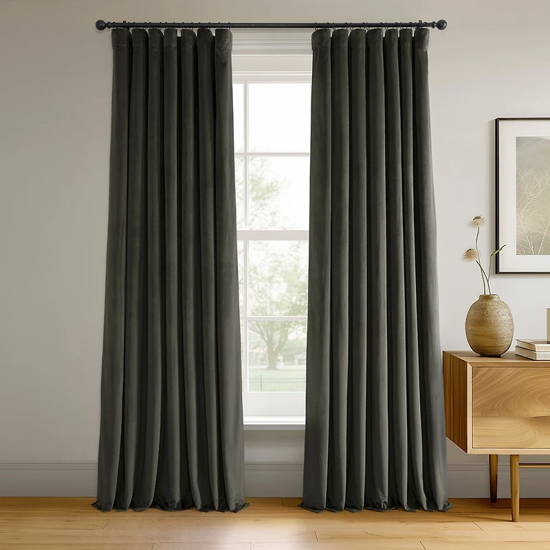 Half Price Drapes Gunmetal Grey Signature Velvet Blackout Curtain