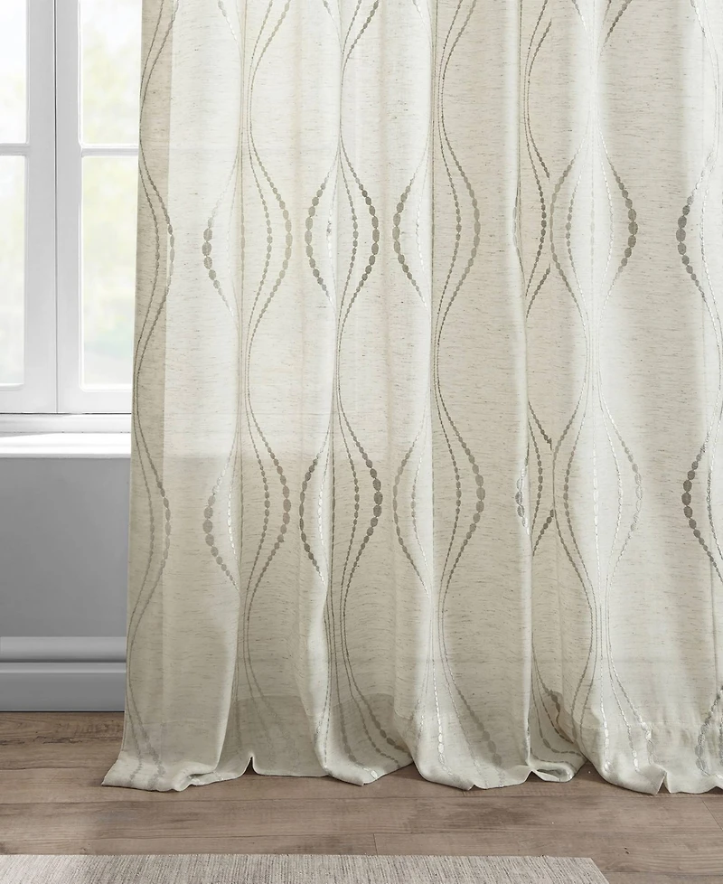 Half Price Drapes Suez Bronze Embroidered Striped Patterned Faux Linen Sheer Curtain