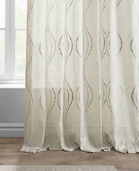 Half Price Drapes Suez Bronze Embroidered Striped Patterned Faux Linen Sheer Curtain