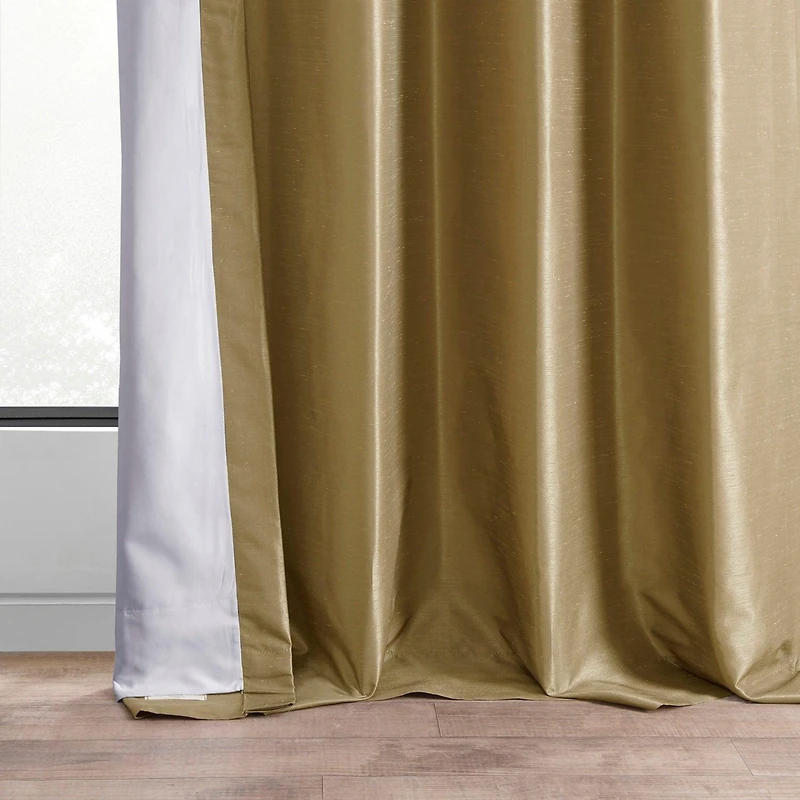Half Price Drapes Flax Gold Grommet Vintage Textured Faux Dupioni Silk Blackout Curtain