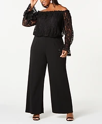 Adrianna Papell Plus Size Off-The-Shoulder Lace Jumpsuit