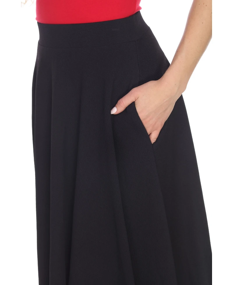 White Mark Flared Midi Skirt with Pockets