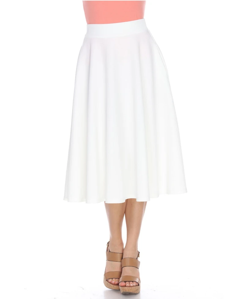 White Mark Flared Midi Skirt with Pockets
