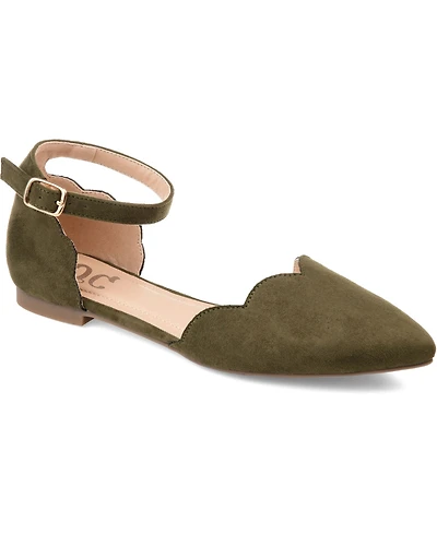 Journee Collection Women's Lana Scalloped Edge Ankle Strap Flats
