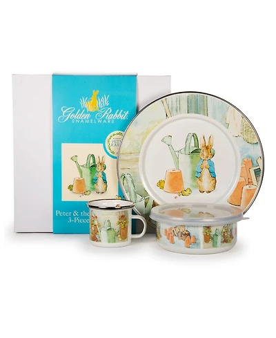 Golden Rabbit Peter and the Watering Can Enamelware Collection 3 Piece Kids Dinner Set