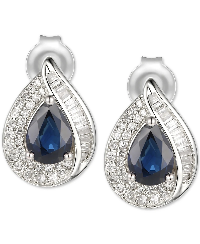 Sapphire (9/10 ct. t.w.) & Diamond (1/3 ct. t.w.) Stud Earrings in 14k White Gold (Also available in Emerald)
