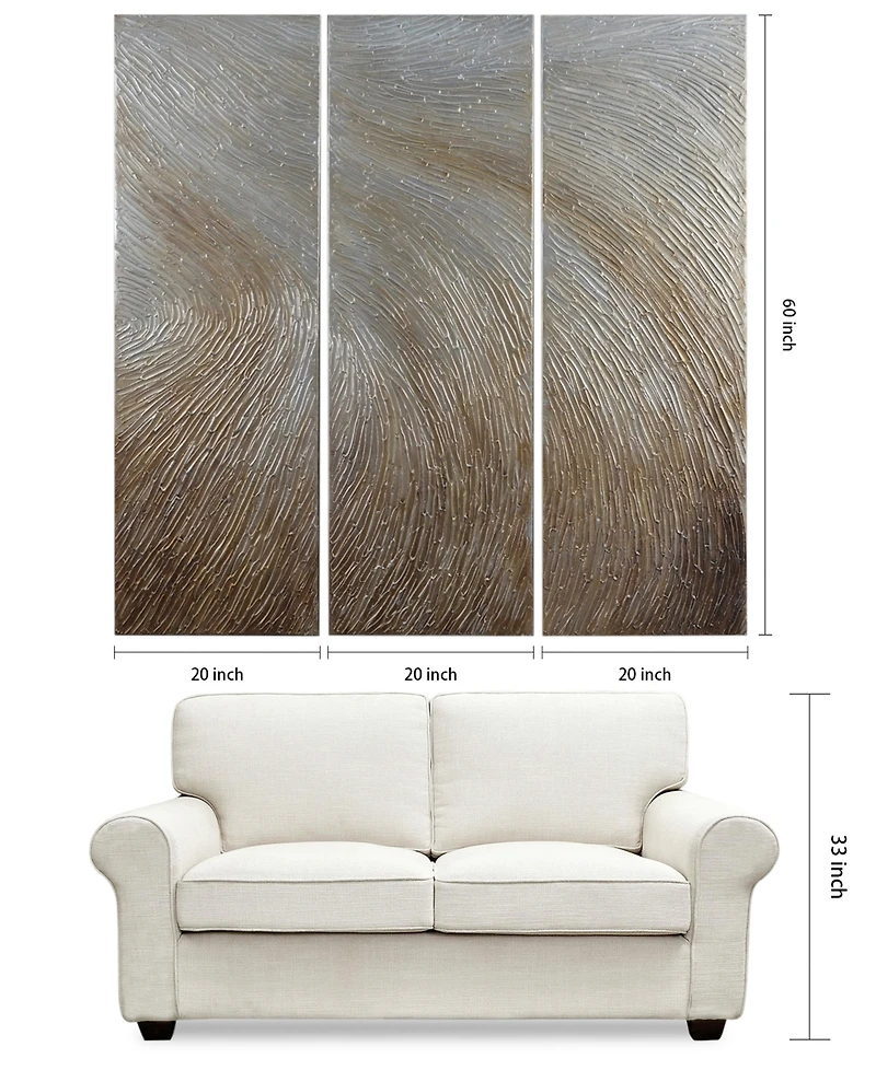 Empire Art Direct Gold Waves 3-Piece Textured Metallic Hand Painted Wall Art Set by Martin Edwards, 60" x 20" x 1.5"