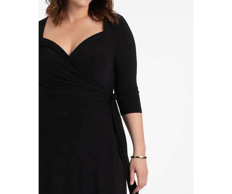 Kiyonna Women's Plus Sweetheart Knit Wrap Dress with 3/4 Sleeves