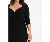 Kiyonna Women's Plus Sweetheart Knit Wrap Dress with 3/4 Sleeves