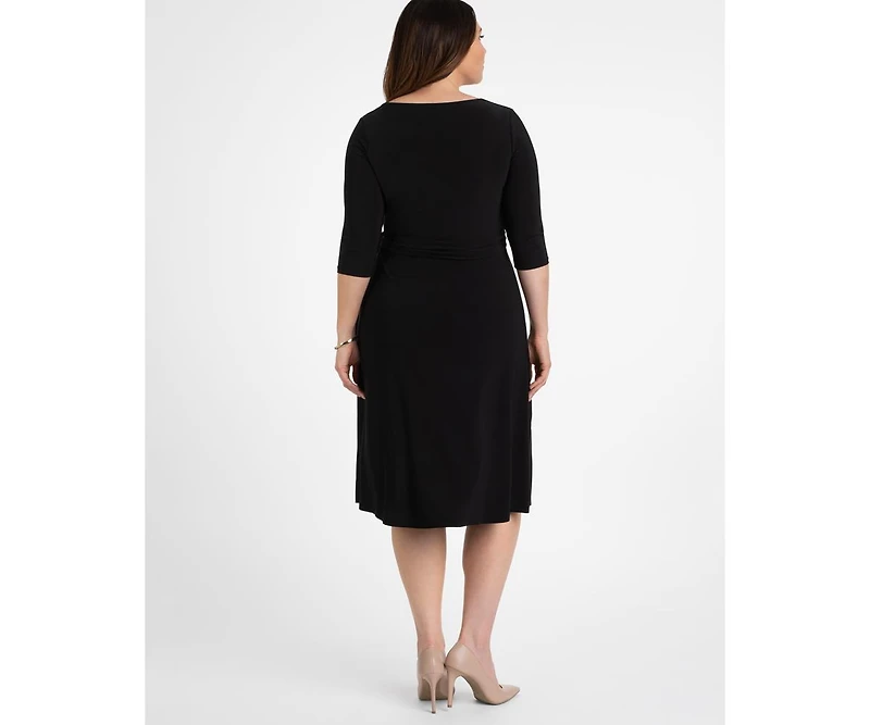 Kiyonna Women's Plus Sweetheart Knit Wrap Dress with 3/4 Sleeves
