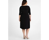 Kiyonna Women's Plus Sweetheart Knit Wrap Dress with 3/4 Sleeves
