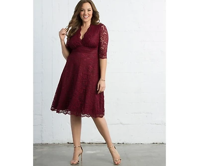 Women's Plus Mademoiselle Lace Cocktail Dress with Sleeves
