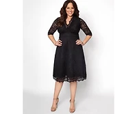 Kiyonna Plus Mademoiselle Lace Cocktail Dress with Sleeves
