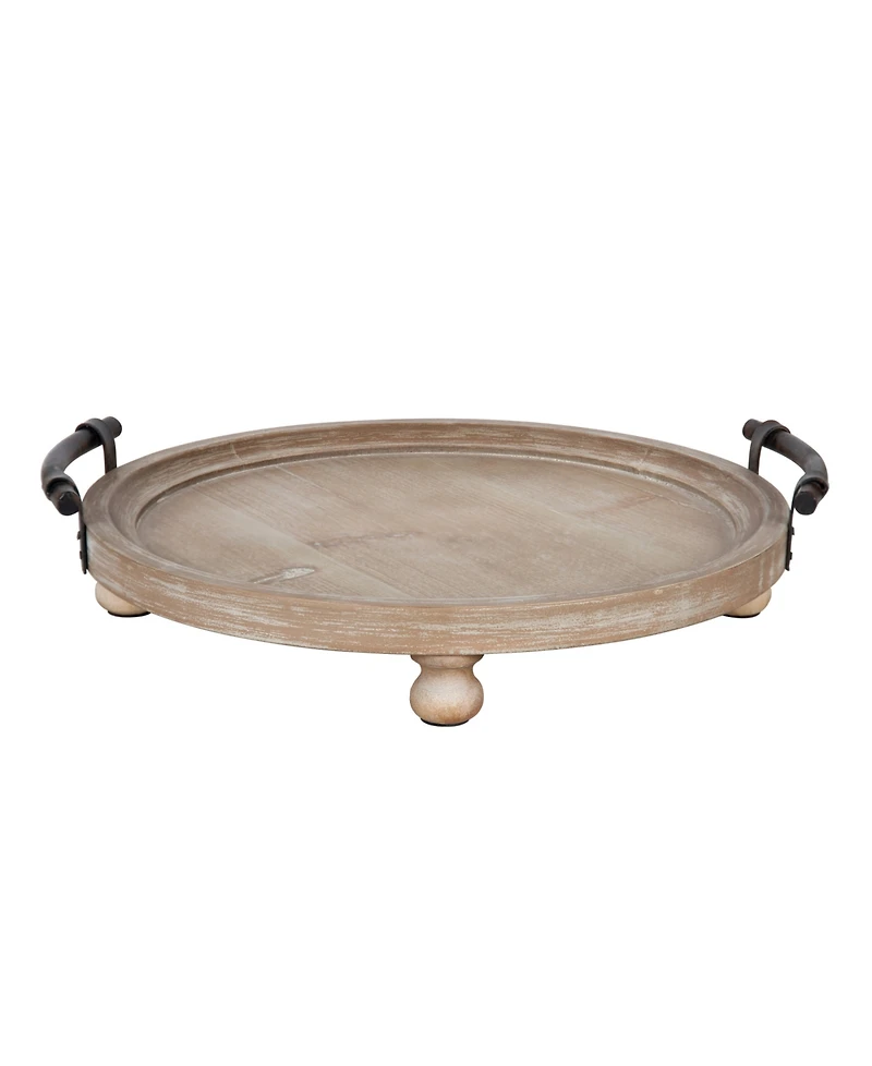 Kate and Laurel Bruillet Round Wooden Footed Tray - 15" x 3.75"