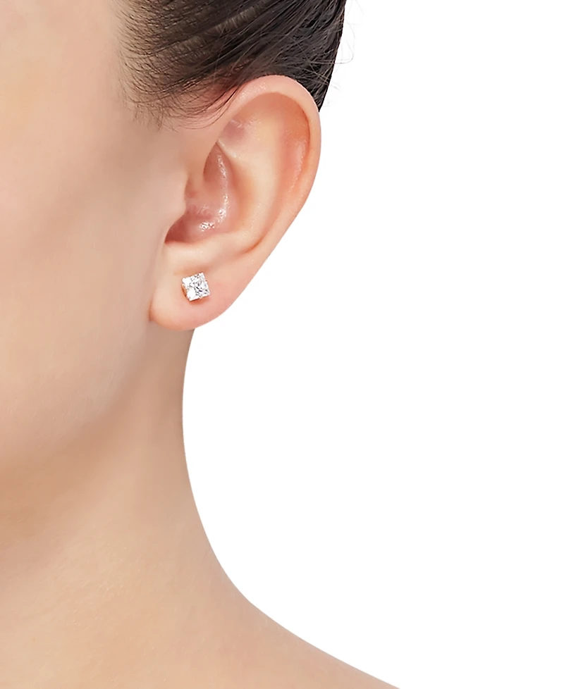 Cubic Zirconia Princess Stud Earrings in 14k Gold