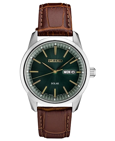 Seiko Men's Solar Essentials Brown Leather Strap Watch 40mm