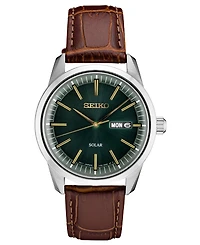 Seiko Men's Solar Essentials Brown Leather Strap Watch 40mm