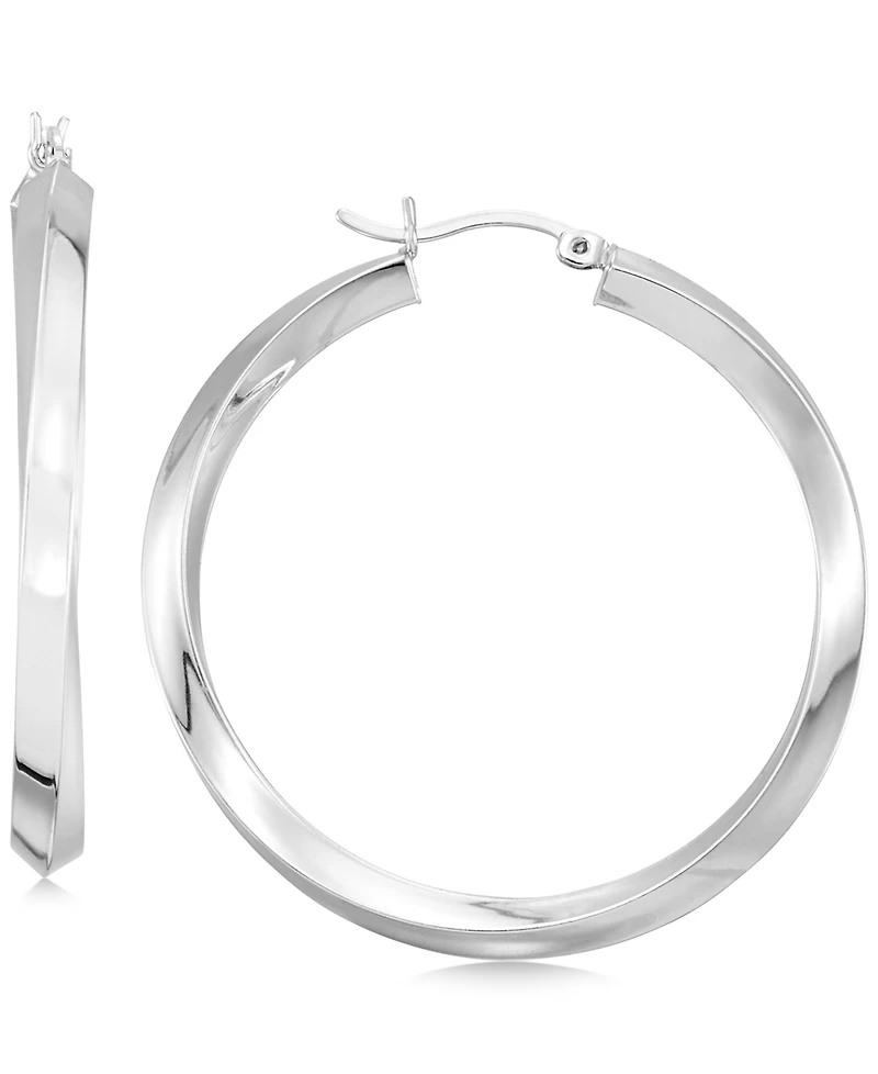 Polished Twist Hoop Earrings 14k Gold Over Silver or White