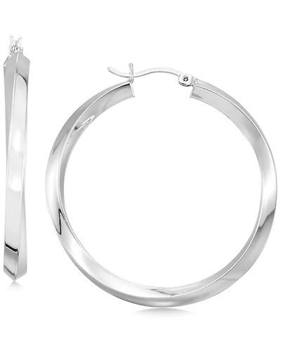 Polished Twist Hoop Earrings 14k Gold Over Silver or White