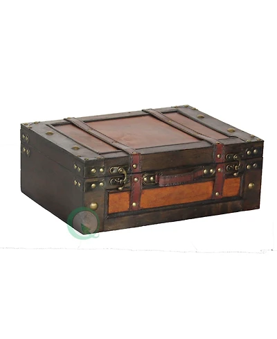Vintiquewise Old Style Suitcase with Straps, Large