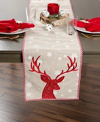 Design Imports Reindeer Embroidered Table Runner