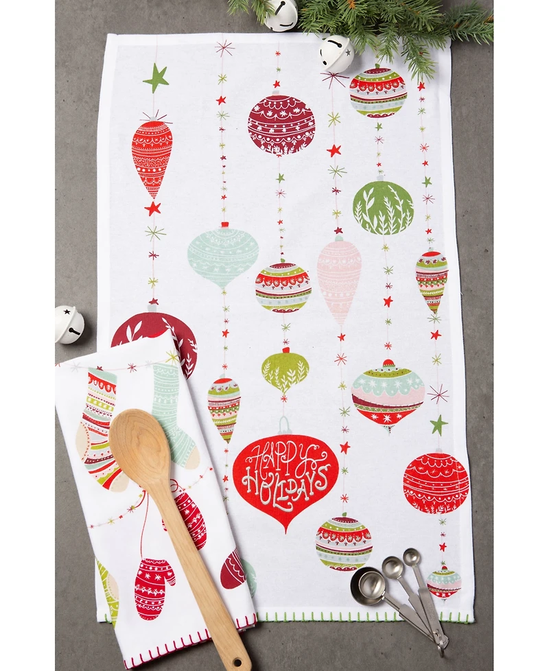 Design Imports Assorted X-mas Trimmings Printed Dishtowel Set