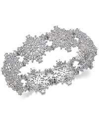Holiday Lane Silver-Tone Crystal Snowflake Stretch Bracelet, Created for Macy's
