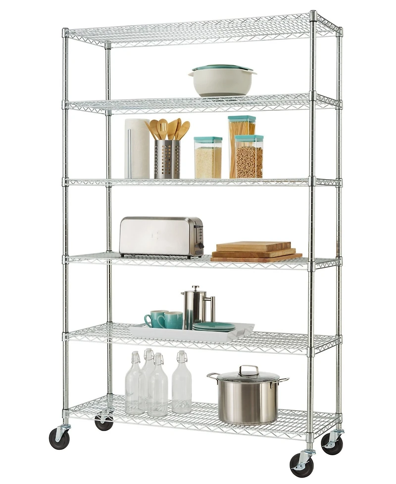 Trinity Basics 6-Tier Wire Shelving Rack Includes Wheels