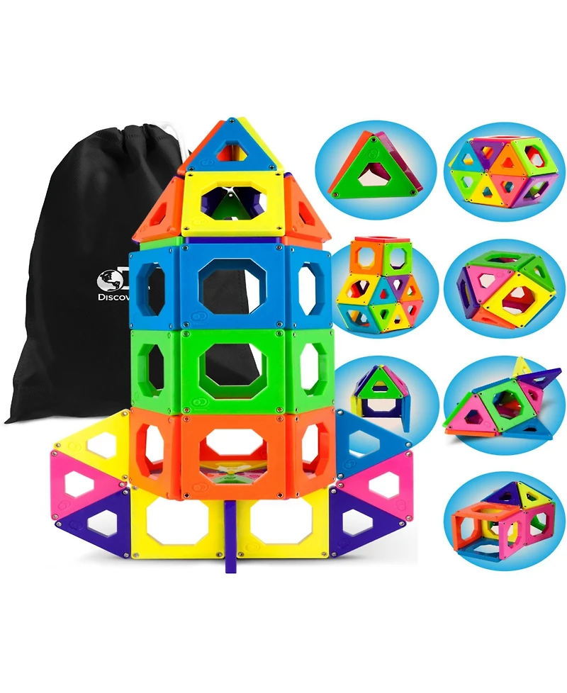 Discovery Kids 24-Piece Magnetic Tile Building Blocks Set