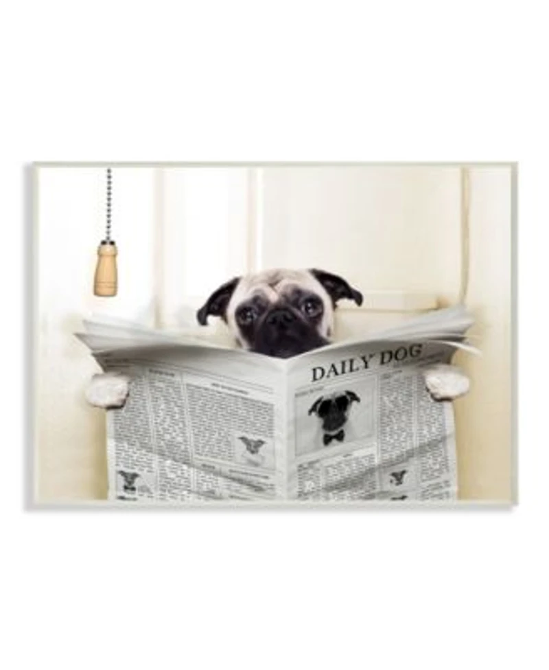 Stupell Industries Pug Reading Newspaper In Bathroom Art Collection