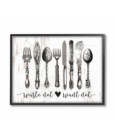 Stupell Industries Waste Not Want Not Silverware Drawing Framed Giclee Art, 11" x 14"