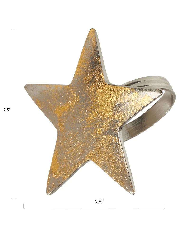 Saro Lifestyle Dinner Napkin Ring with Texture Star Top, Set of 4