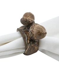 Saro Lifestyle Rustic Napkin Ring with Acorn Design, Set of 4