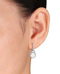 Opal (2-1/5 ct. t.w.) and White Topaz (7/8 ct. t.w.) Hinged Hoop Charm Earrings in Sterling Silver