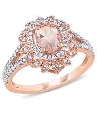 Morganite (3/4 ct. t.w.) and Diamond (1/5 Floral Halo Ring 10k Rose Gold