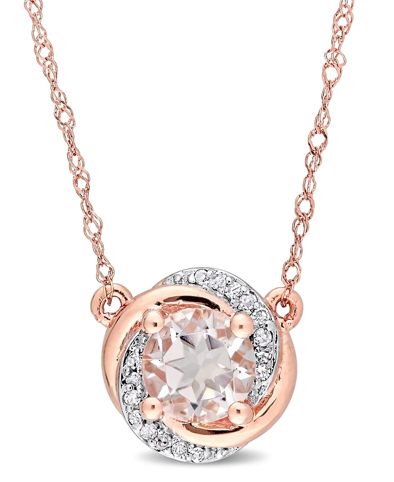 Morganite (4/5 ct. t.w.) and Diamond (1/20 ct. t.w.) Swirl Halo 17" Necklace in 10k Rose Gold