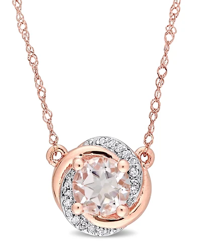 Morganite (4/5 ct. t.w.) and Diamond (1/20 ct. t.w.) Swirl Halo 17" Necklace in 10k Rose Gold