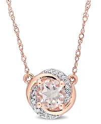 Morganite (4/5 ct. t.w.) and Diamond (1/20 ct. t.w.) Swirl Halo 17" Necklace in 10k Rose Gold