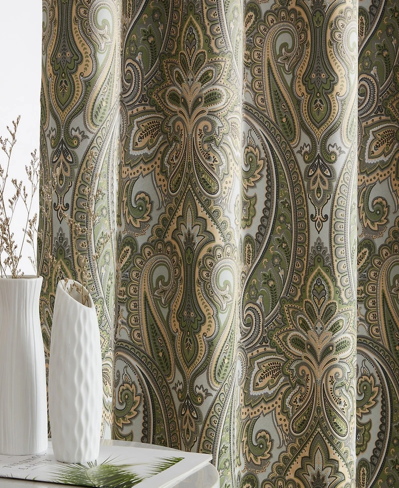 Hlc.me Paris Paisley Decorative Print Damask Pattern Light Reducing Filtering Grommet Window Curtain Panels, Set of 2 (Sage green