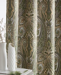 Hlc.me Paris Paisley Decorative Print Damask Pattern Light Reducing Filtering Grommet Window Curtain Panels, Set of 2 (Sage green