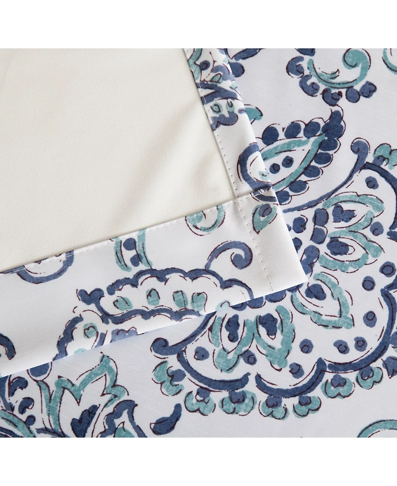 Hlc.me Amalfi Paisley Faux Silk 100% Blackout Room Darkening Thermal Lined Curtain Grommet Panels for Bedroom