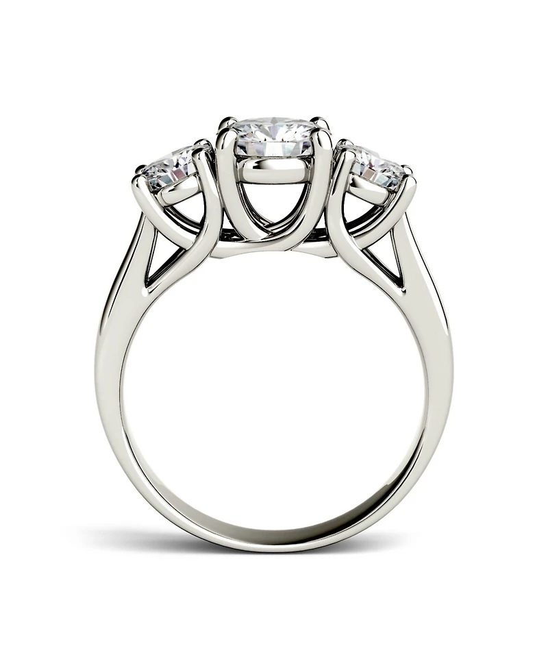 Moissanite Three Stone Ring 2 ct. t.w. Diamond Equivalent 14k White Gold or Yellow