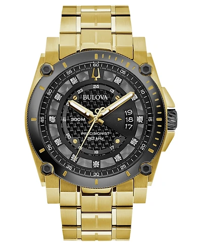 Bulova Men's Precisionist Diamond-Accent Gold-Tone Stainless Steel Bracelet Watch 46.5mm